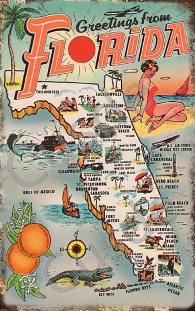 Vintage Collectible Posters - Cusde Vintage 1954 'Greetings from Florida'